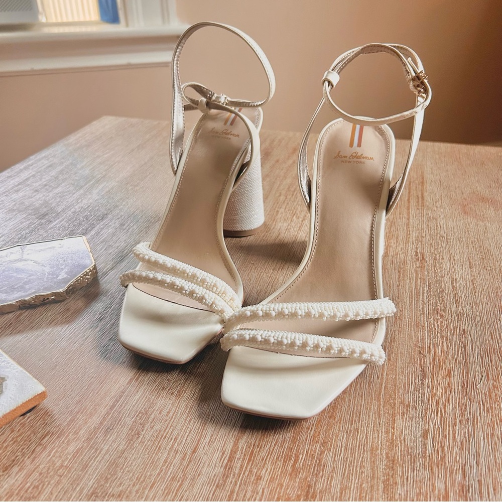 Sam Edelman Kia Beads Block Heel Sandal in Modern Ivory